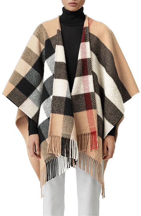 Check Wool Cashmere Cape in Teacup 